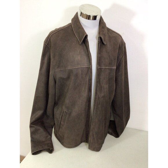 Eddie Bauer Brown Leather Jacket Aviator Coat Mens XL